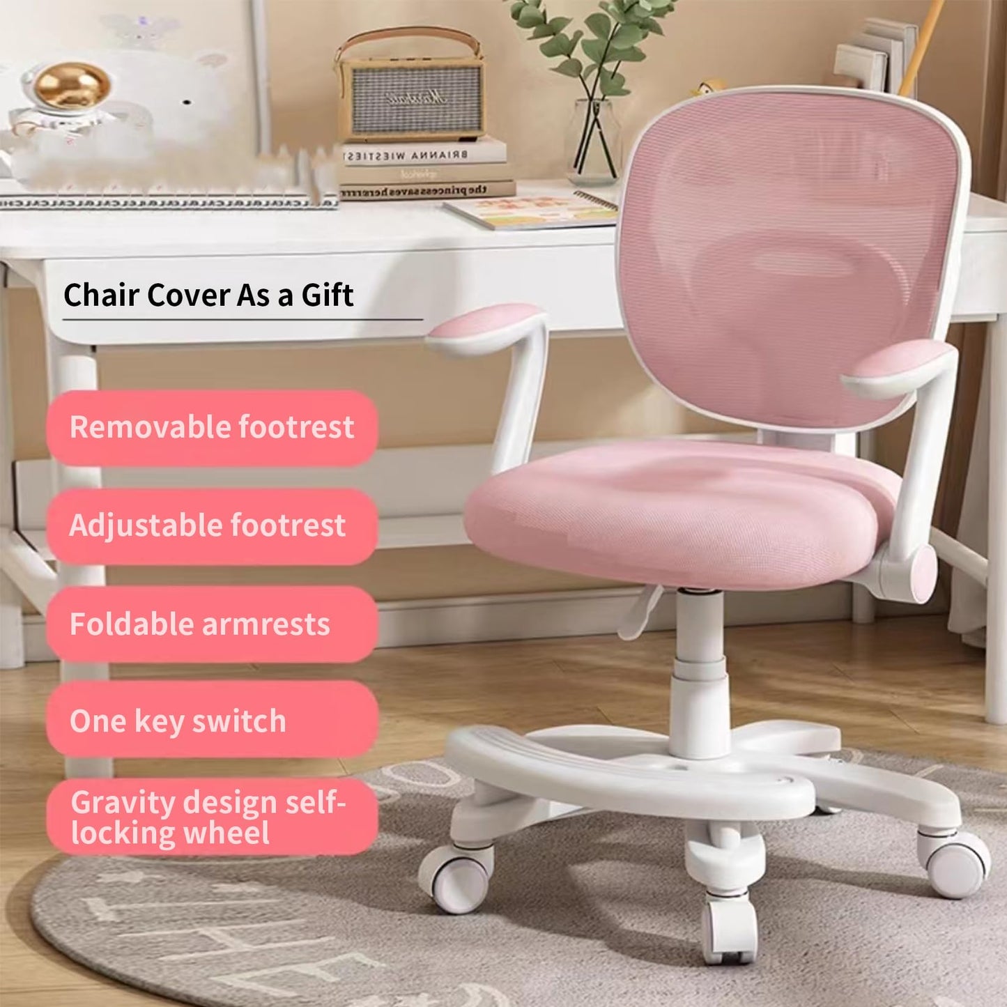 HYGRAD BUILT TO SURVIVE Swivel Chair Ergonomic Rolling Adjustable Kids Children Teens 360 Swivel Revolving Chair With Armrest & Foot Rest In Colours (Pink) HYGRAD BUILT TO SURVIVE