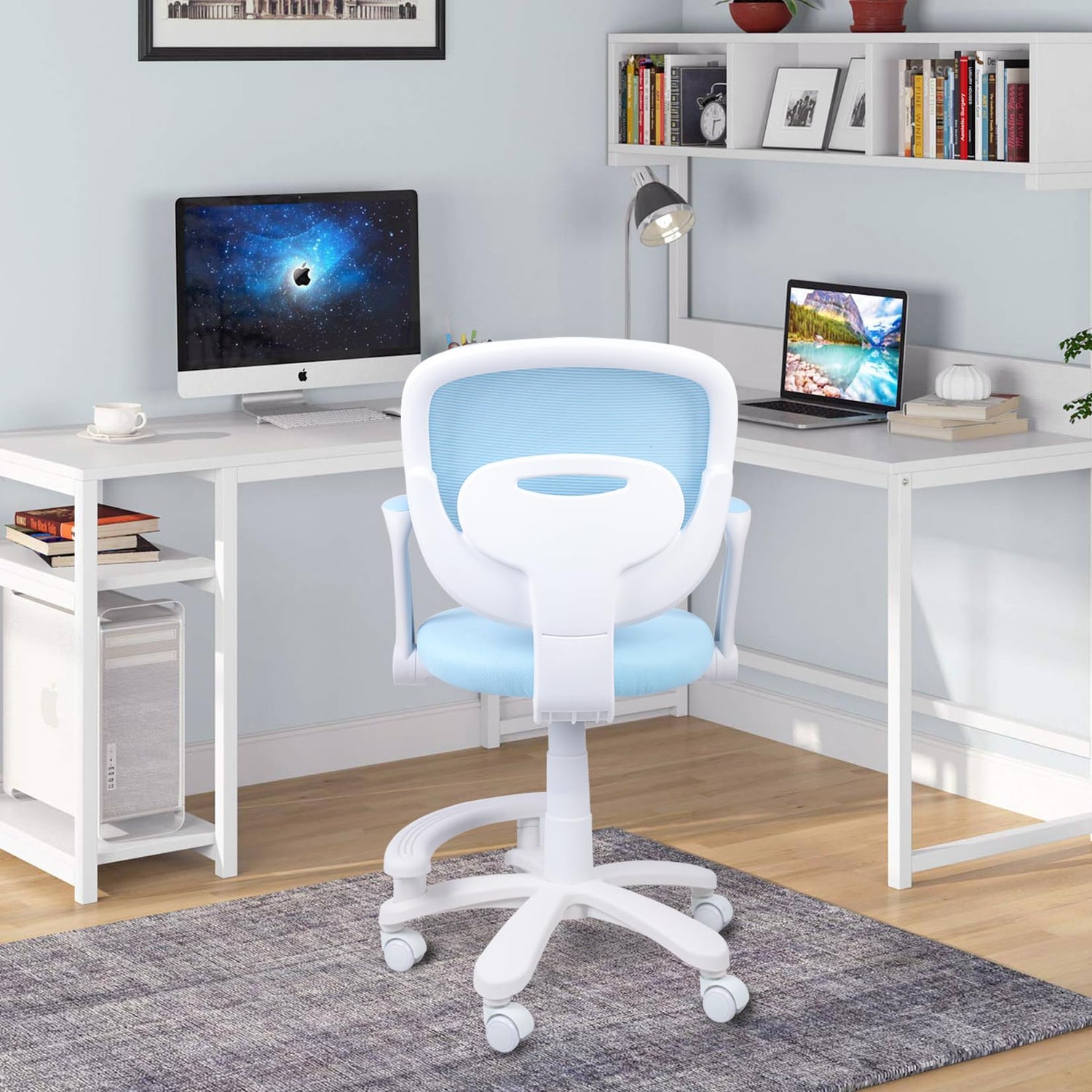 HYGRAD BUILT TO SURVIVE Swivel Chair Ergonomic Rolling Adjustable Kids Children Teens 360 Swivel Revolving Chair With Armrest & Foot Rest In Colours (Blue) HYGRAD BUILT TO SURVIVE