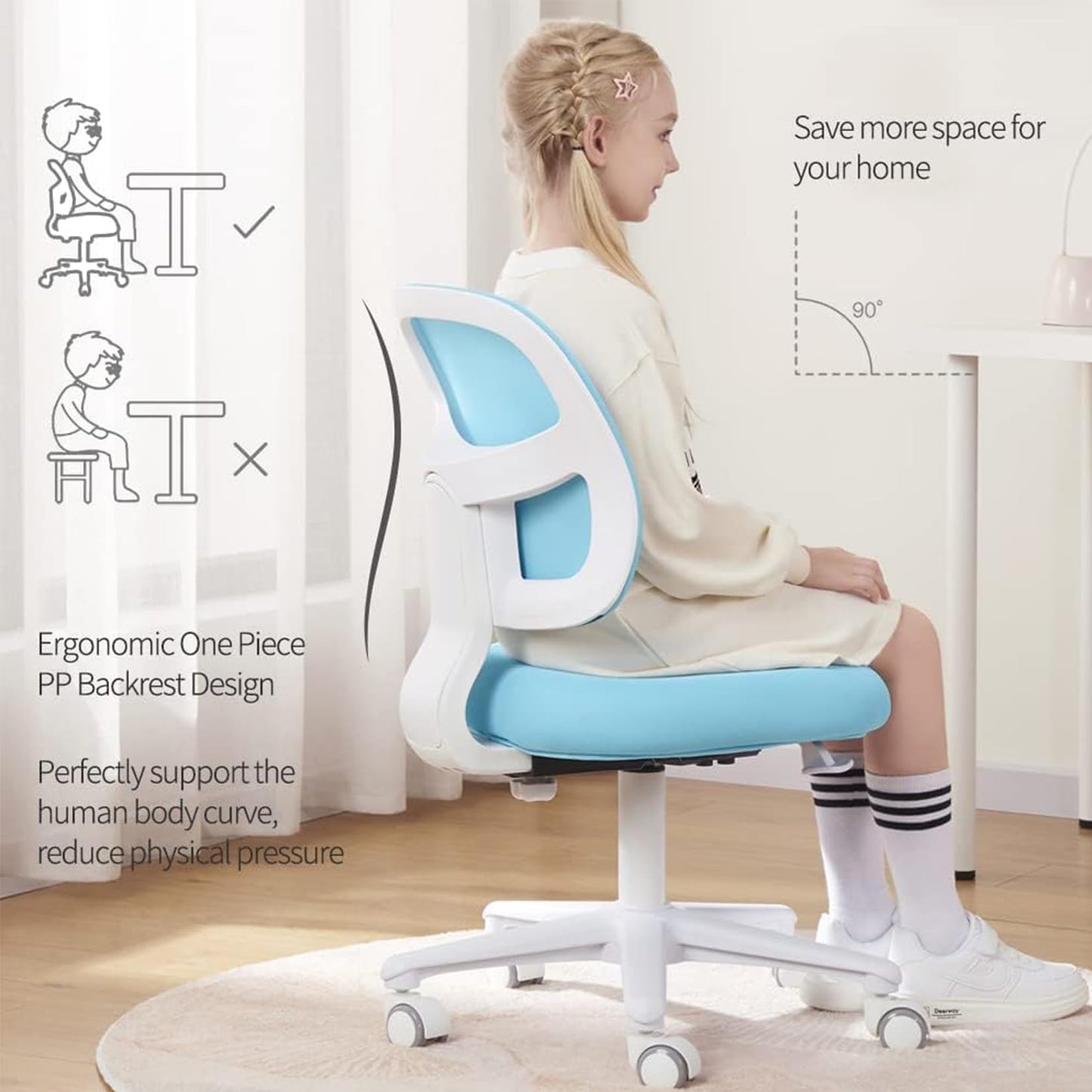 HYGRAD BUILT TO SURVIVE Swivel Chair Ergonomic Rolling Adjustable Kids Children Teens 360 Swivel Revolving Chair With Armrest & Foot Rest In Colours (Blue) HYGRAD BUILT TO SURVIVE