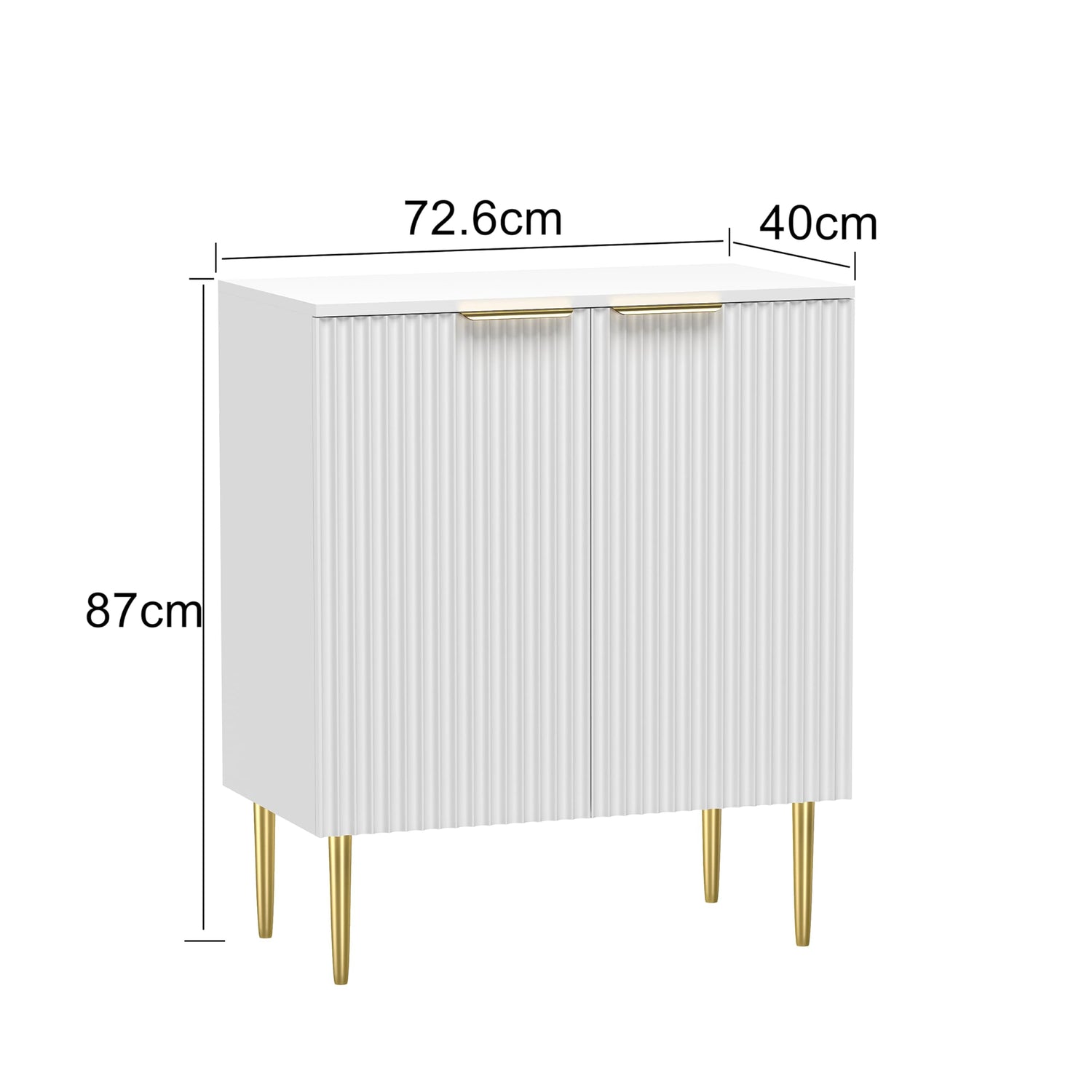 HYGRAD BUILT TO SURVIVE Free Standing Wooden Fluted Sideboard Buffet Accent Cabinet Cupboard Console Table Storage Hallway Home With 2 Doors & Gold Metal Legs HYGRAD BUILT TO SURVIVE