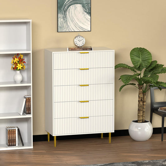 HYGRAD BUILT TO SURVIVE Free Standing White Wooden Chic Fluted Kitchen Bed Living room Chest of 5 Drawers Dresser Console Table HYGRAD BUILT TO SURVIVE