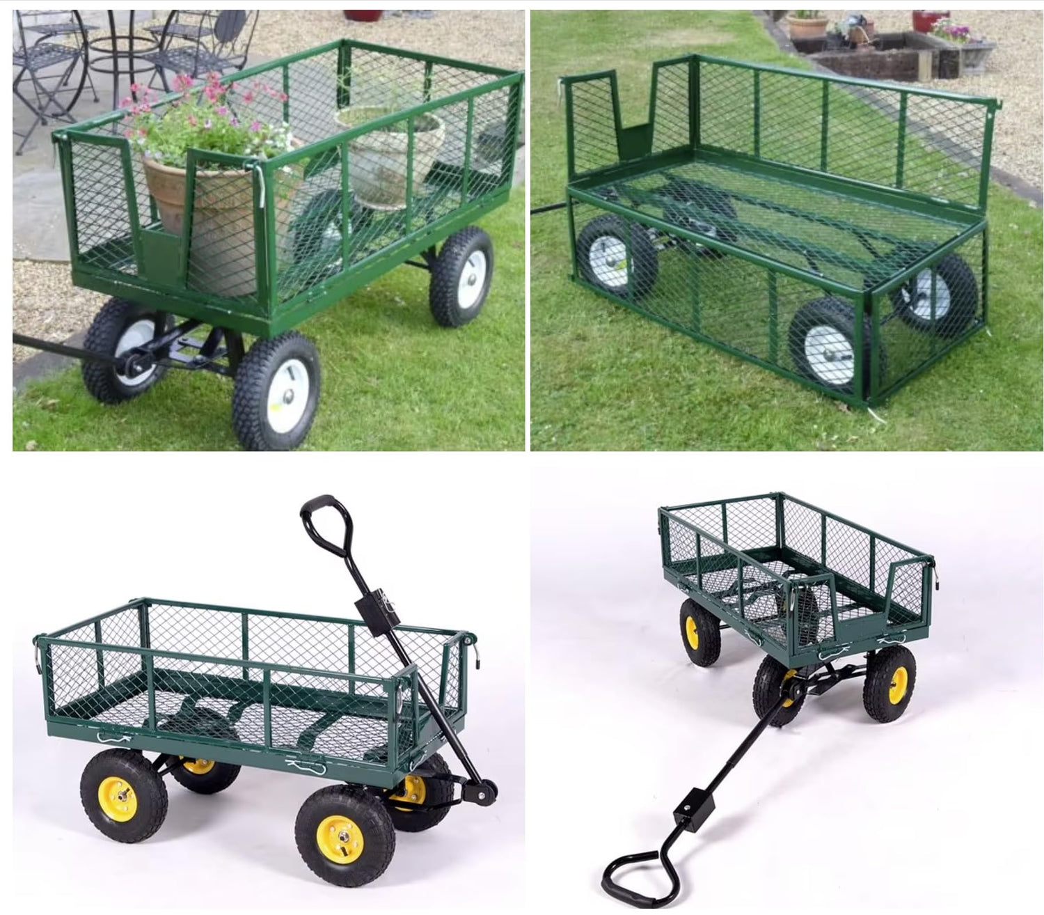 Heavy Duty Steel Mesh Portable Rolling Garden Yard Farm Dump Cart Utility Wagon Beach Trolley 180° Rotating Handle With 4 Pneumatic Wheels HYGRAD BUILT TO SURVIVE