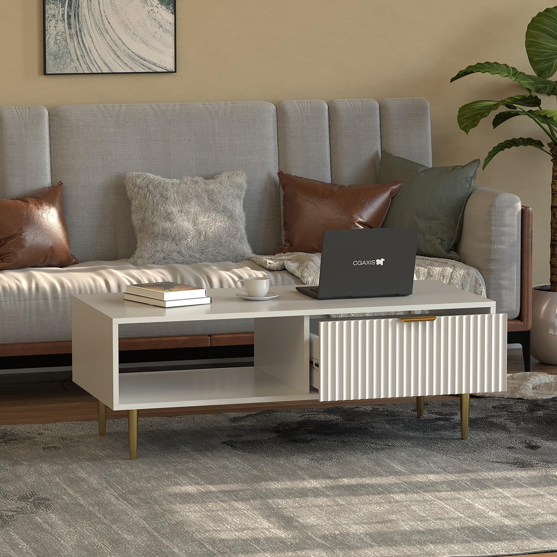 HYGRAD BUILT TO SURVIVE Free Standing White Wooden Fluted Chic Low Ris ...