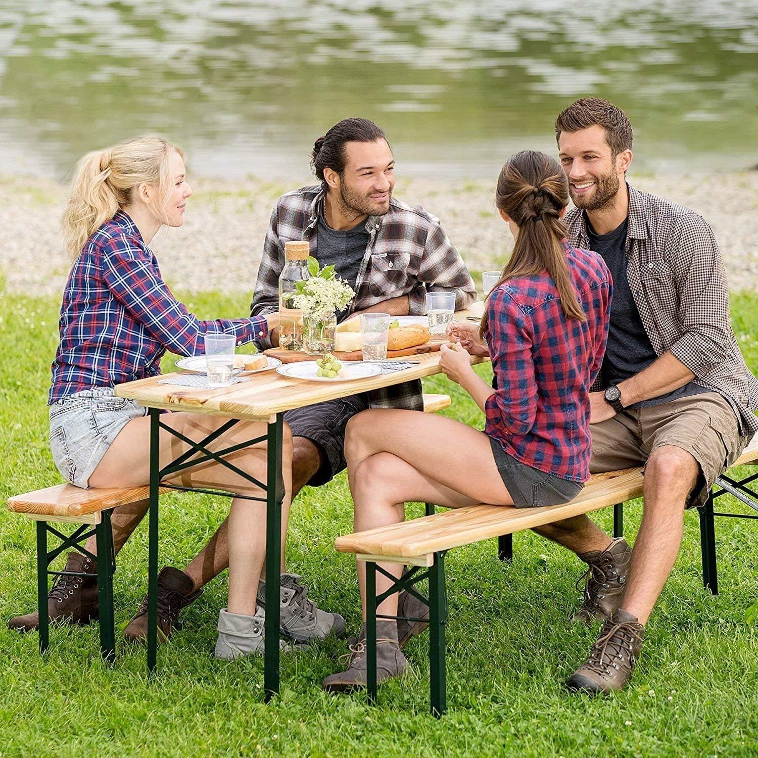 HYGRAD BUILT TO SURVIVE Large 3 Piece Wooden Folding Picnic Beer Table Bench Trestle Patio Outdoor Garden Pub 120 x 50 x 75 cms HYGRAD BUILT TO SURVIVE