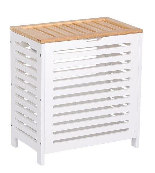 Large White/Oak Wooden Laundry Clothes Bin Basket Rectangle Hamper Storage Bathroom Bedroom Lid Generic