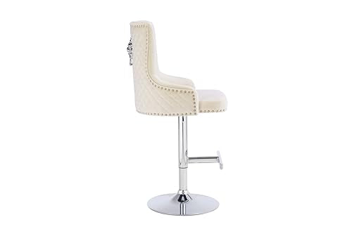 HYGRAD BUILT TO SURVIVE Velvet 360 Swivel Revolving Breakfast Bar Home Kitchen Pub Stools Chair Seat Gas Lift With Silver Metal Stand (1, Cream) HYGRAD BUILT TO SURVIVE