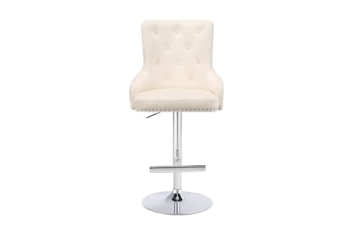 HYGRAD BUILT TO SURVIVE Velvet 360 Swivel Revolving Breakfast Bar Home Kitchen Pub Stools Chair Seat Gas Lift With Silver Metal Stand (1, Cream) HYGRAD BUILT TO SURVIVE