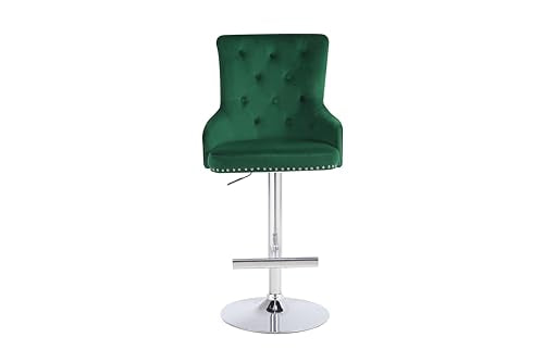 HYGRAD BUILT TO SURVIVE Velvet 360 Swivel Revolving Breakfast Bar Home Kitchen Pub Stools Chair Seat Gas Lift With Silver Metal Stand (1, Dark Green) HYGRAD BUILT TO SURVIVE