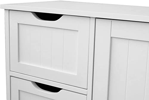 HYGRAD BUILT TO SURVIVE Bathroom Floor Cabinet Cupboard Free Standing Wooden Cabinet Storage Unit with 4 Drawers & 1 Door, Adjustable Shelf, White HYGRAD BUILT TO SURVIVE