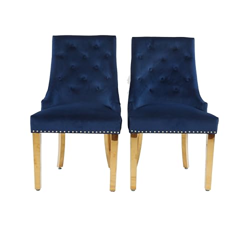 HYGRAD BUILT TO SURVIVE Velvet Upholstered Seat Luxury Dining Accent Chair With Gold Metal Legs Gold For Home Office Study Hallway (2, Blue) HYGRAD BUILT TO SURVIVE