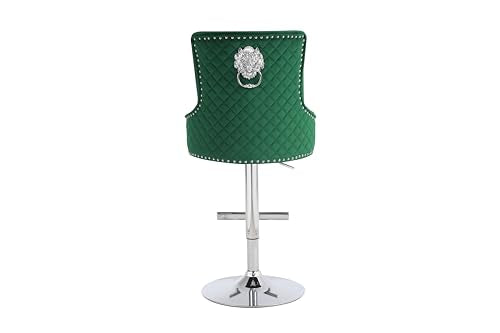 HYGRAD BUILT TO SURVIVE Velvet 360 Swivel Revolving Breakfast Bar Home Kitchen Pub Stools Chair Seat Gas Lift With Silver Metal Stand (1, Dark Green) HYGRAD BUILT TO SURVIVE