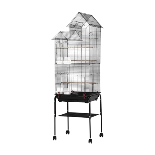 166 cm Double Roof Portable Rolling Metal Bird House Cage Aviary Canary Budgie Parrots With Wheels & Sliding Tray HYGRAD BUILT TO SURVIVE
