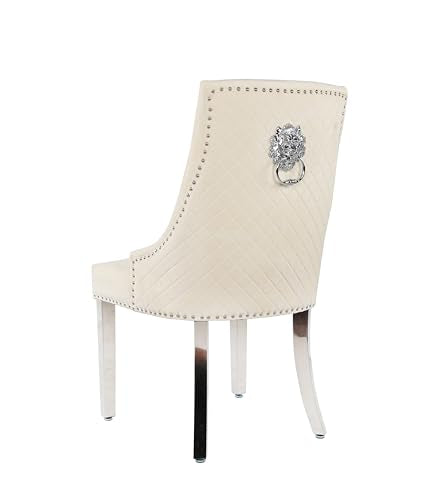 HYGRAD BUILT TO SURVIVE Velvet Upholstered Seat Luxury Dining Accent Chair With Silver Metal Legs For Home Office Study Hallway (1, Cream) HYGRAD BUILT TO SURVIVE