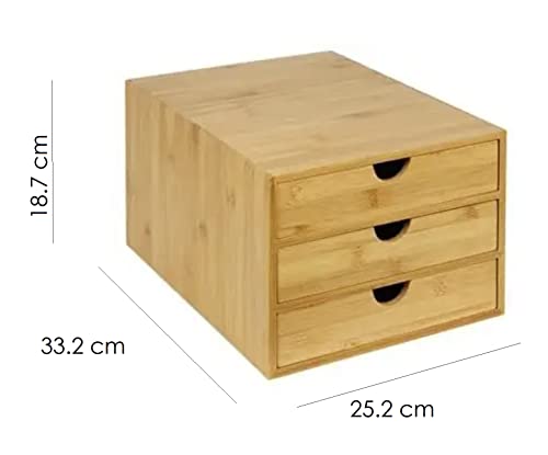 HYGRAD BUILT TO SURVIVE Drawer Bamboo Home Office Desktop Tidy A4 Sturdy Stationary Storage Organiser 3 Tier Wood Home Office Desk Top Table Drawers Tidy Organiser - 18.7cm H X 25.2cm W X 33.2cm D HYGRAD BUILT TO SURVIVE