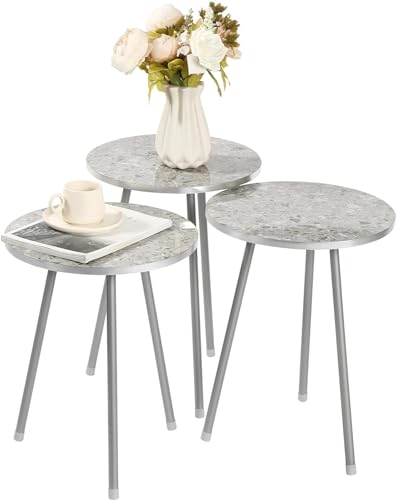 HYGRAD BUILT TO SURVIVE Set Of 3 Modern Chic Round Wood/Metal Nesting End Stacking Coffee Bedside Tables In 3 Colours (Grey) HYGRAD BUILT TO SURVIVE