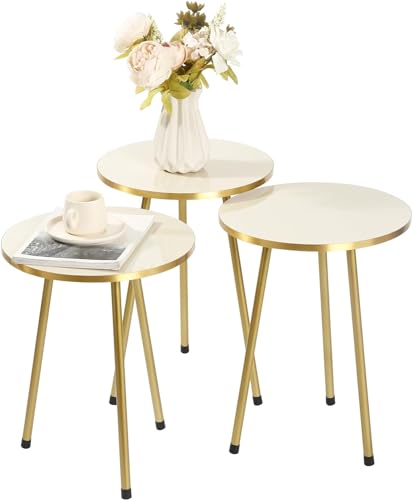 HYGRAD BUILT TO SURVIVE Set Of 3 Modern Chic Round Wood/Metal Nesting End Stacking Coffee Bedside Tables In 3 Colours (Beige) HYGRAD BUILT TO SURVIVE