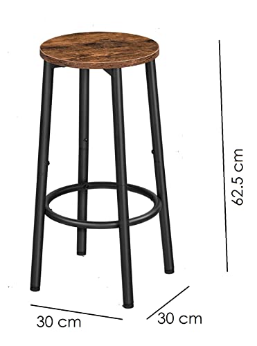 HYGRAD BUILT TO SURVIVE Set Of 2 Industrial Design Rustic Brown Round Wooden Bar Pub Kitchen Island Stools Chairs Seats Breakfast Bar Stools, Round Bar Chairs with Footrest, 24.4Inch Height HYGRAD BUILT TO SURVIVE