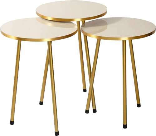 HYGRAD BUILT TO SURVIVE Set Of 3 Modern Chic Round Wood/Metal Nesting End Stacking Coffee Bedside Tables In 3 Colours (Beige) HYGRAD BUILT TO SURVIVE