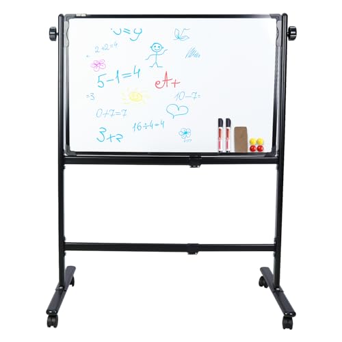 White Rolling Double Sided Free Standing Adjustable Board for Home Office School with Wheels (120 x 90cm) HYGRAD BUILT TO SURVIVE