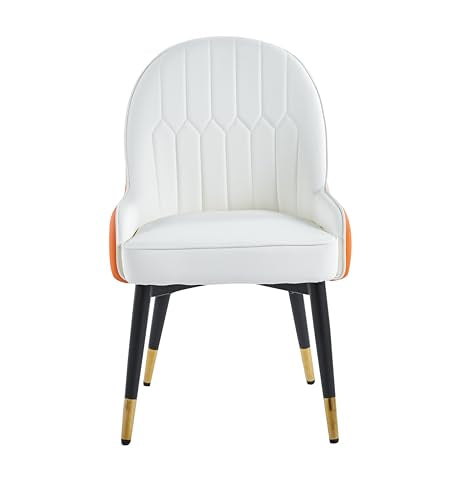 Accent Armchair, Fire Resistant PU Leather Dining Chairs Padded Seat With Mental Black Legs And Gold Horns, 2 Piece Set For Living Rooms, Dining Rooms, Bedrooms, Offices (WHITE/ORANGE) HYGRAD BUILT TO SURVIVE