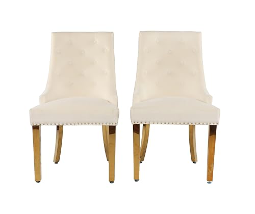 HYGRAD BUILT TO SURVIVE Velvet Upholstered Seat Luxury Dining Accent Chair With Gold Metal Legs Gold For Home Office Study Hallway (2, Cream) HYGRAD BUILT TO SURVIVE