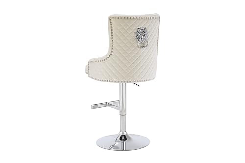 HYGRAD BUILT TO SURVIVE Velvet 360 Swivel Revolving Breakfast Bar Home Kitchen Pub Stools Chair Seat Gas Lift With Silver Metal Stand (1, Cream) HYGRAD BUILT TO SURVIVE
