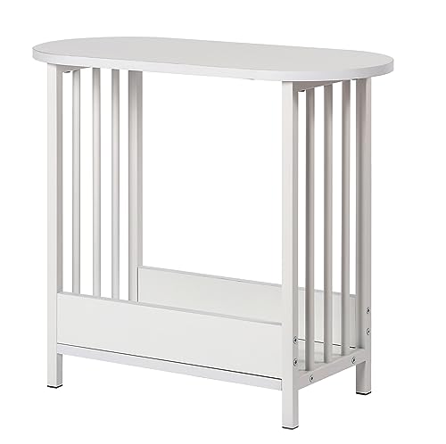 HYGRAD BUILT TO SURVIVE 2 Tier Narrow Wooden Bedside Sofa End Side Oval Top Table For Living Bed Room Furniture In White Colour HYGRAD BUILT TO SURVIVE