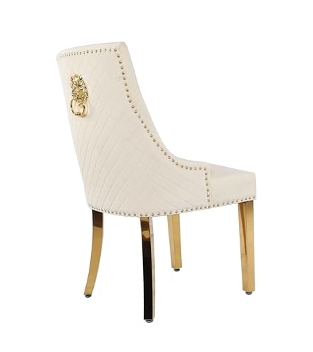 HYGRAD BUILT TO SURVIVE Velvet Upholstered Seat Luxury Dining Accent Chair With Gold Metal Legs Gold For Home Office Study Hallway (1, Cream) HYGRAD BUILT TO SURVIVE