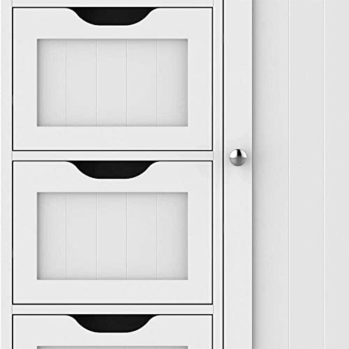 HYGRAD BUILT TO SURVIVE Bathroom Floor Cabinet Cupboard Free Standing Wooden Cabinet Storage Unit with 4 Drawers & 1 Door, Adjustable Shelf, White HYGRAD BUILT TO SURVIVE