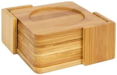 Coasters x 6 Bamboo Square Coaster Set in Bamboo with Coaster Holder HYGRAD BUILT TO SURVIVE