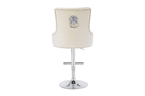 HYGRAD BUILT TO SURVIVE Velvet 360 Swivel Revolving Breakfast Bar Home Kitchen Pub Stools Chair Seat Gas Lift With Silver Metal Stand (1, Cream) HYGRAD BUILT TO SURVIVE