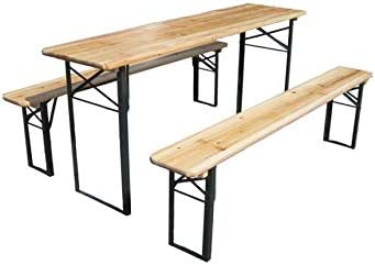 HYGRAD BUILT TO SURVIVE Large 3 Piece Wooden Folding Picnic Beer Table Bench Trestle Patio Outdoor Garden Pub 120 x 50 x 75 cms HYGRAD BUILT TO SURVIVE