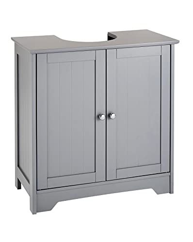 HYGRAD BUILT TO SURVIVE Grey Wooden Floor Free Standing 2 Door Bathroom Vanity Unit Under Sink Basin Cabinet Cupboard Shelf HYGRAD BUILT TO SURVIVE