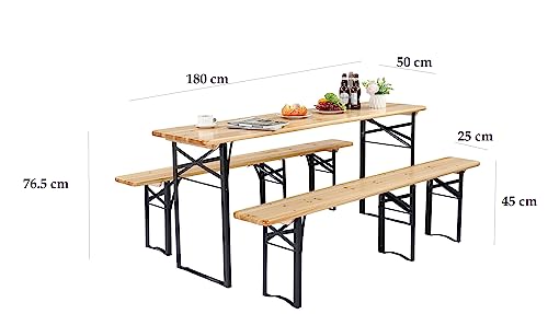 HYGRAD BUILT TO SURVIVE 3 Piece 180 cm Wooden Portable Folding Picnic Beer Bench Table Trestle Outdoor Living Pub Furniture Set HYGRAD BUILT TO SURVIVE