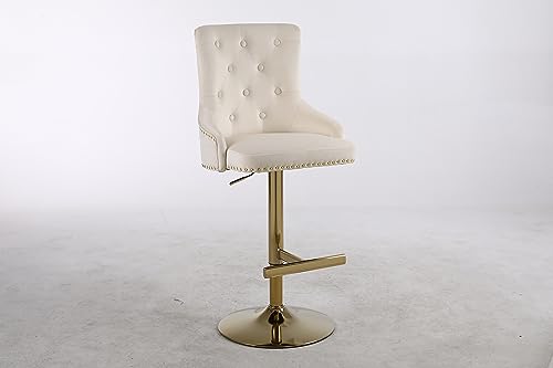 HYGRAD BUILT TO SURVIVE Velvet Upholstery 360 Degree Swivel Breakfast High Bar Home Kitchen Pub Stools Chair Seat With Gas Lift & Metal Base (1, Cream) HYGRAD BUILT TO SURVIVE