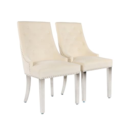 HYGRAD BUILT TO SURVIVE Velvet Upholstered Seat Luxury Dining Accent Chair With Silver Metal Legs For Home Office Study Hallway (2, Cream) HYGRAD BUILT TO SURVIVE