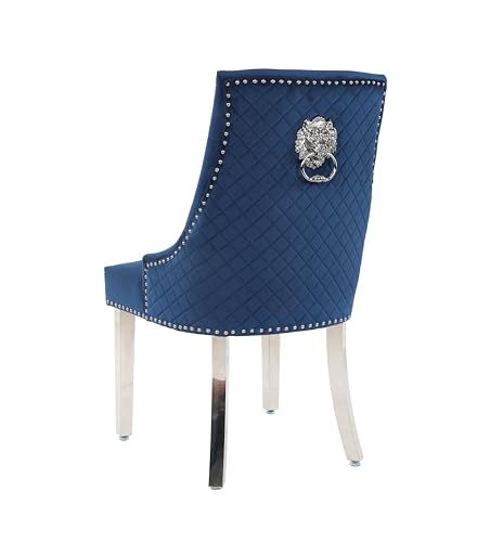 HYGRAD BUILT TO SURVIVE Velvet Upholstered Seat Luxury Dining Accent Chair With Silver Metal Legs For Home Office Study Hallway (1, Blue) HYGRAD BUILT TO SURVIVE