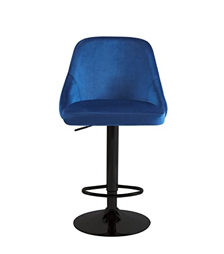 HYGRAD BUILT TO SURVIVE 2 x Velvet Swivel Breakfast Bar Kitchen Island Stools Chair With Gas Lift In 5 Colours (Blue + Black Base) HYGRAD BUILT TO SURVIVE