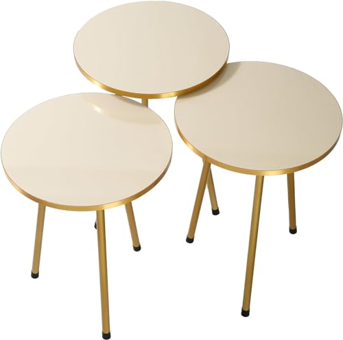 HYGRAD BUILT TO SURVIVE Set Of 3 Modern Chic Round Wood/Metal Nesting End Stacking Coffee Bedside Tables In 3 Colours (Beige) HYGRAD BUILT TO SURVIVE