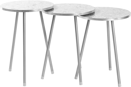 HYGRAD BUILT TO SURVIVE Set Of 3 Modern Chic Round Wood/Metal Nesting End Stacking Coffee Bedside Tables In 3 Colours (Grey) HYGRAD BUILT TO SURVIVE