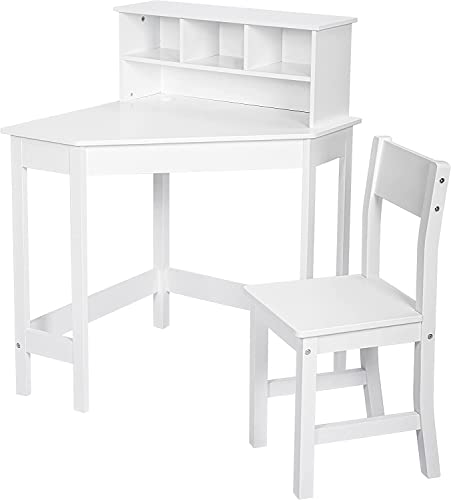 HYGRAD® White Study Table and 1 Chairs for Kids Unisex Xmas, Wooden Study Desk with Chair for Children, Writing Desk with Storage and Hutch Shelves for Home School with Tidy Shelf Organiser HYGRAD BUILT TO SURVIVE