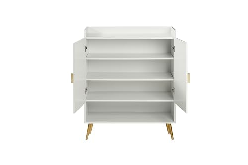 HYGRAD BUILT TO SURVIVE Modern Shoe Cabinet with 2 Doors, Open Shelf and Adjustable Shelves, Hallway Shoe Cupboard for 15 Pairs of Shoes, Entryway Storage Unit (White) HYGRAD BUILT TO SURVIVE