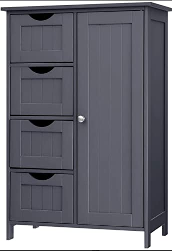 HYGRAD BUILT TO SURVIVE Bathroom Floor Cabinet Cupboard Free Standing Wooden Cabinet Storage Unit with 4 Drawers & 1 Door, Adjustable Shelf, Grey HYGRAD BUILT TO SURVIVE