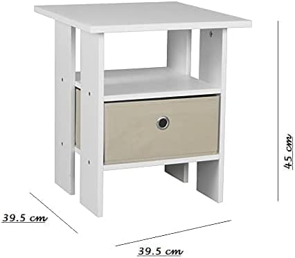 2 x White Wooden Bed Side Table Nightstand Shelf With Removable Canvas Drawer HYGRAD BUILT TO SURVIVE