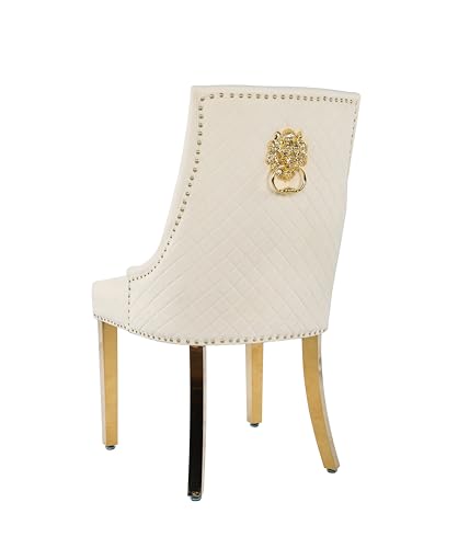 HYGRAD BUILT TO SURVIVE Velvet Upholstered Seat Luxury Dining Accent Chair With Gold Metal Legs Gold For Home Office Study Hallway (1, Cream) HYGRAD BUILT TO SURVIVE