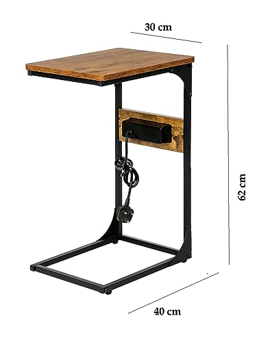 HYGRAD BUILT TO SURVIVE C-Shaped Wooden Industrial Look End Bedside Table Lap Desk With UK Plug Charging Station USB Ports Home Office HYGRAD BUILT TO SURVIVE