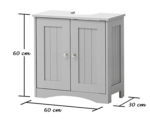 HYGRAD BUILT TO SURVIVE Grey Wooden Floor Free Standing 2 Door Bathroom Vanity Unit Under Sink Basin Cabinet Cupboard Shelf HYGRAD BUILT TO SURVIVE