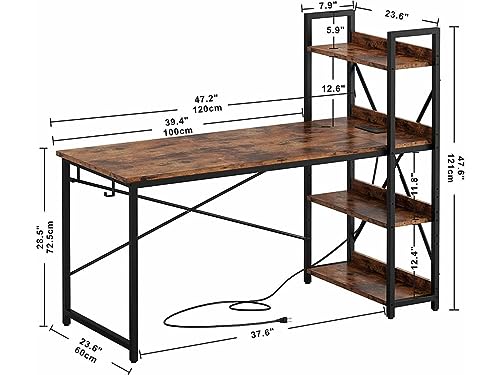 HYGRAD BUILT TO SURVIVE 4 Tier Industrial Look Wooden Reversible Computer Study Writing Table Desk Work Station FOr PC Desktop With UK Sockets & USB Ports HYGRAD BUILT TO SURVIVE