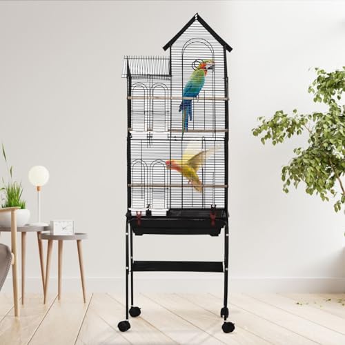 166 cm Double Roof Portable Rolling Metal Bird House Cage Aviary Canary Budgie Parrots With Wheels & Sliding Tray HYGRAD BUILT TO SURVIVE