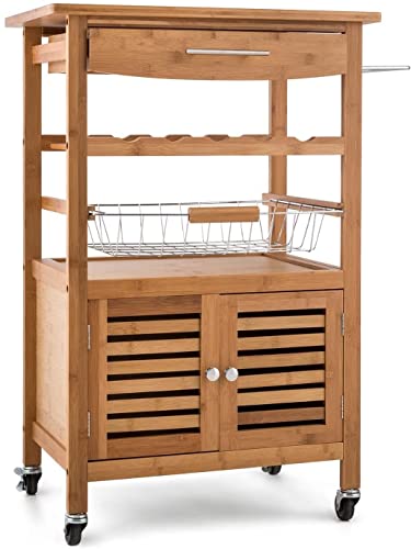 HYGRAD BUILT TO SURVIVE Bamboo Wood Rolling Kitchen Cart Trolley Dining Island Drawer Wine Rack Cabinet Storage Organiser Louisiana Kitchen Trolley Serving Rolling Cart with Numerous Storage Options HYGRAD BUILT TO SURVIVE